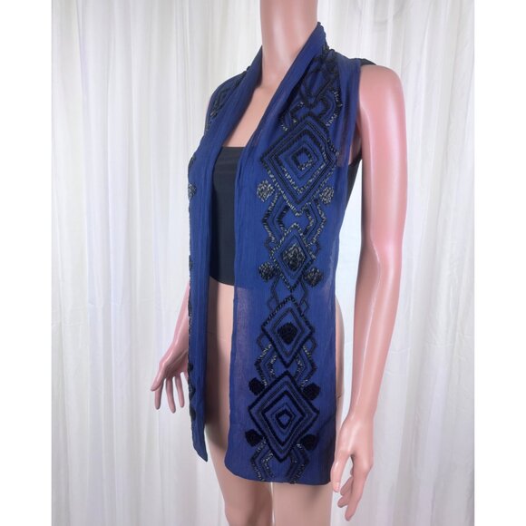 Women's Talbots Beaded Silk Scarf Midnight Blue Navy Blue - Picture 3 of 12